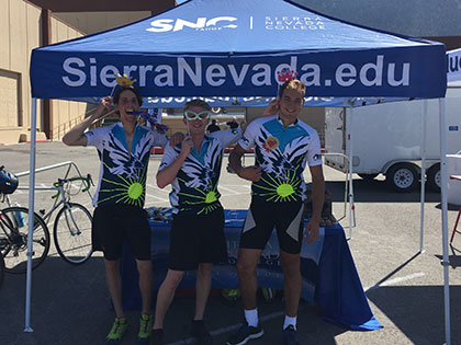 Sierra Nevada College Team Eagle at the 2017 Tour de Tahoe, at the finish