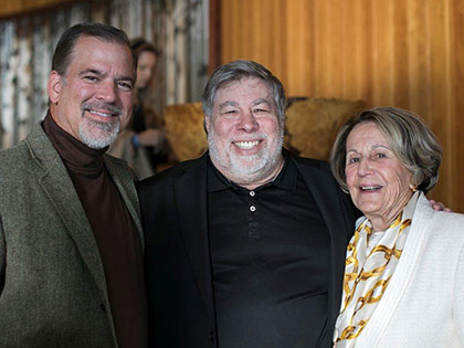 President Alan Walker, speaker Steve Wozniak, and SNC benefactor Nancy Siebens Binz at the 2017 SNC Siebens-Binz Tahoe Forum