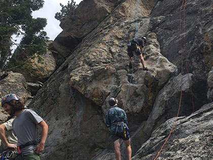 Outdoor Adventure Leadership - Sierra Nevada College students teach climbing techniques at Castle Peak.