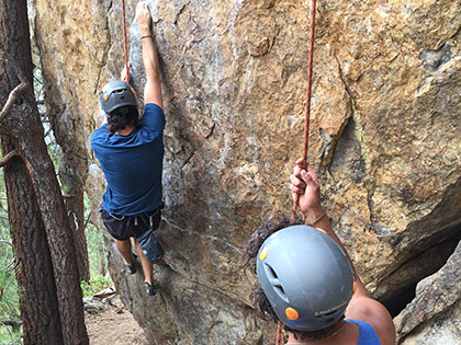 Outdoor Adventure Leadership - Sierra Nevada College students teach climbing techniques at Castle Peak.
