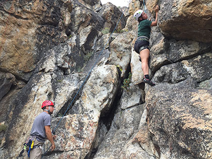 Outdoor Adventure Leadership - Sierra Nevada College students teach climbing techniques at Castle Peak.