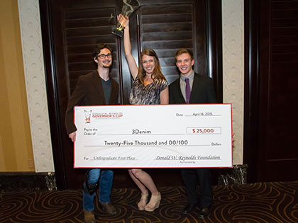 Entrepreneurship students celebrate after winning the Govenor's Cup for their business idea