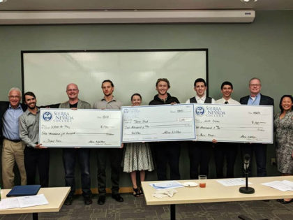 The winners of the 2018 President's Cup Business Plan Competition at Sierra Nevada College and their faculty mentors