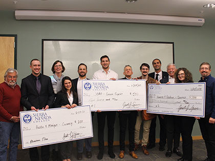 The winners and judges at Sierra Nevada University's 2020 Pitch Competition, part of the Halden-Pascotto Business Plan Competition series.