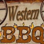 BBQ flames and wagon wheel logo logo for the 2021 Sierra Nevada University Eagle Club summer event series