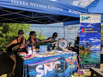 Sierra Nevada University Admissions Recruiting Booth, summer at Lake Tahoe