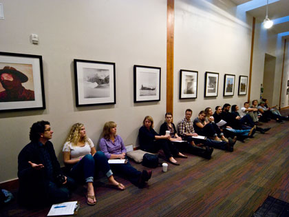 SNU faculty and students taking in the work in the Reference Gallery at SNU Tahoe