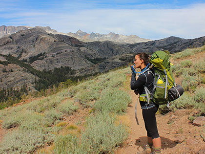 SNC Tahoe Sustainability student Mckenna Bean backpacking in the Sierras.