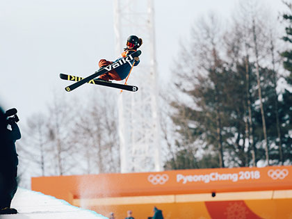 Olympic Athlete and SNC Tahoe student Maddie Bowman catches air in Pyeong Chang in 2018.