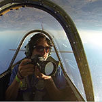 Digital Arts and Management major Nick Cahill gets the shot from above while flying upside down
