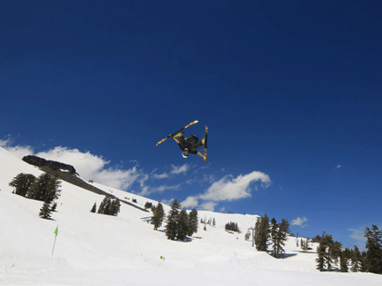 Ski Business & Resort Management student Connor Clayton goes airborne while freeskiing