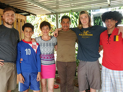 Kellen Rhoda and fellow SNC student with their homestay family in Agua Buena Costa Rica