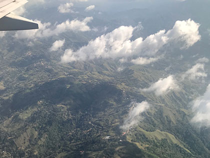 aerial view of the Costa Rica highlands from plane
