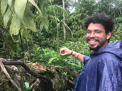 La Selva Biological Station Costa Rica, Sierra Nevada College sustainability student Nathan Turley researching ant food preferences