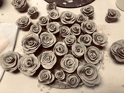 clay roses, artwork by Sierra Nevada College student Julia Hart