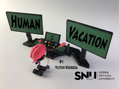 Image for Sierra Nevada University art student Victor Herrera's Bachelors of Fine Arts (BFA) exhibition "Human Vacation"