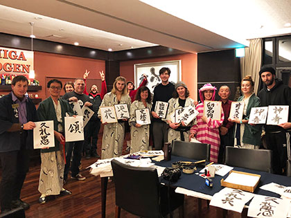 Sierra Nevada College art students joined a traditional calligraphy class in Shiga Kogen Japan