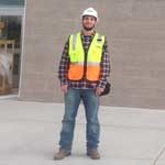 Jordan Koucky, Business major, in construction attire