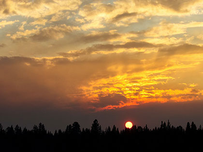 Lassen NP - smoke from wildfires in Oregon makes a spectacular sunset in northern California