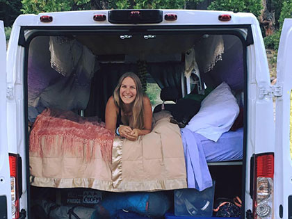 Sustainability and Ski Business Resort Management alumna Marina McCoy lives in her van