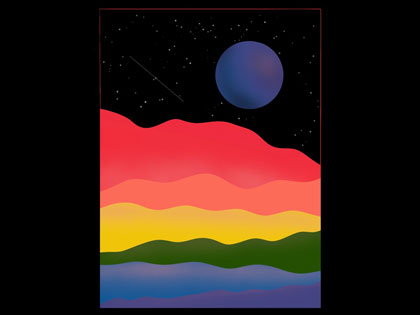 Sara Mochel artist - stylized painting of moon over mountains for BFA exhibition 'mountain,mountain,moon'