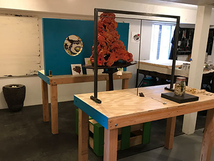 Work in progress for Rick Parsons' exhibition "Writing from Mars" in his studio, 2017
