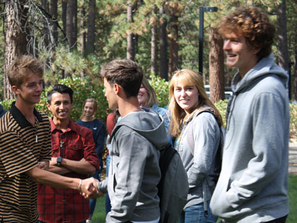 a group of new college students meet on the campus for the Sierra Nevada University orientation
