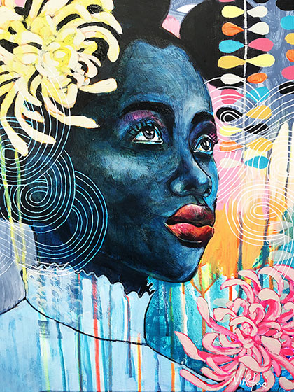 painting joyous daybreak to end long night by painter, dancer, and ceramic artist Sharon Virtue