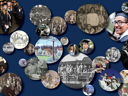 collage of current and historic photos of Sierra Nevada University students, faculty, and alumni