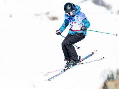SNCs Bridget OBrien is airborne at the 2019 USCSA Nationals