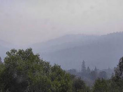A view of the smoke from the Caldor wildfire from the Forest Services Outtingale camera