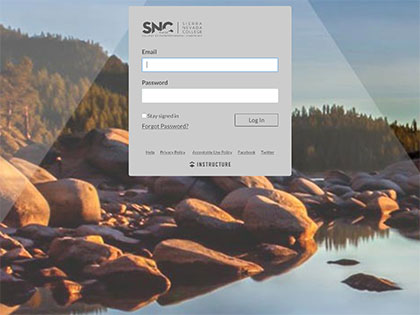 Log in to Canvas, the online platform for Sierra Nevada Universitys online courses