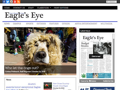 Screenshot of the digital version of the Eagle's Eye, a publication run by Journalism students