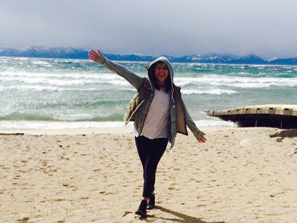 Estefania Gonzalez, Finance and Economics and International Studies major, enjoying the beach at Lake Tahoe