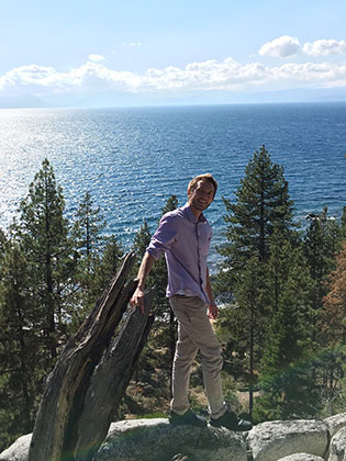 SNC psychology student Ryan Knuppenburg high above Lake Tahoe
