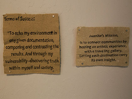 Bachelor of Fine Arts alumna Miranda McFarland displays a piece titled Terms of Success at her exhibition In Sight