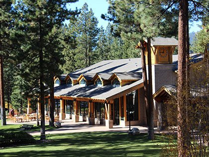 As you pull into the parking lot at SNU Tahoe, you get to view the lawn of Patterson Hall.