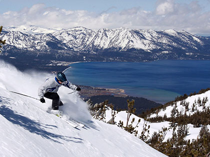 Student at SNU Tahoe skis at Heavenly Ski Resort, which is in South Lake Tahoe