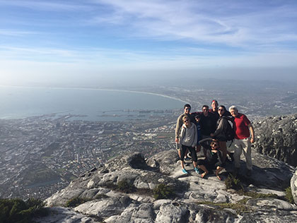 Students in the South Africa travel course on Table Mountain, high above Capetown, with Professor Chuck Levitan