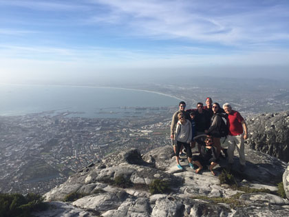 Ecology students from the 2015 trip to South Africa hike to the top of Cape Town, South Africa