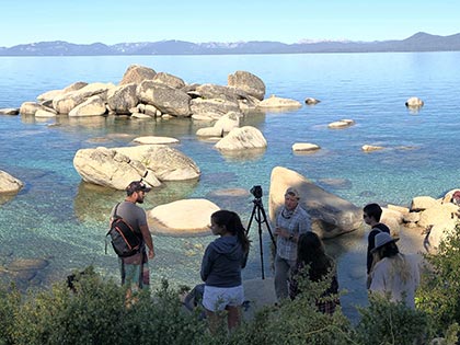 Sierra Nevada University summer art workshops 2018 - photographer Jerry Dodrill with students in his workshop Lake Tahoe Digital Photography