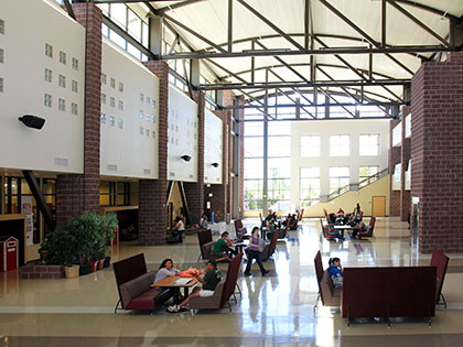 students study in the atrium at Truckee Meadows Community College
