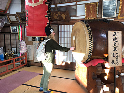 Striking this huge drum at the Daihiden Temple is thought to drive out any evil spirits inhabiting you