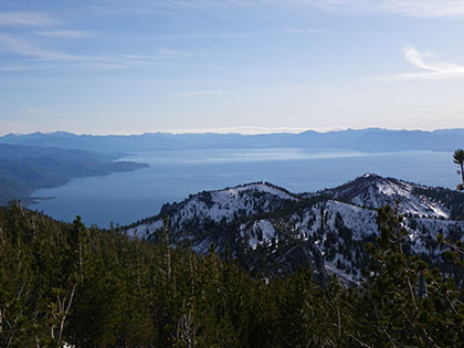Science students examine the ecology systems surrounding Lake Tahoe, looking down at the lake from Mtn. Rose Highway